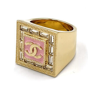 CHANEL Pink and Gold Statement Logo Ring